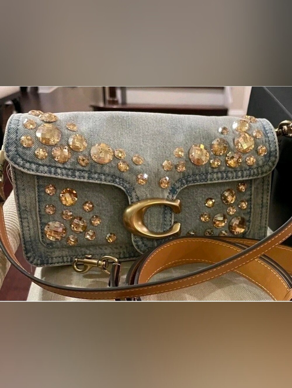 COACH Light Blue Denim Crossbody Clutch with Gold Studs - FIRM PRICE!!